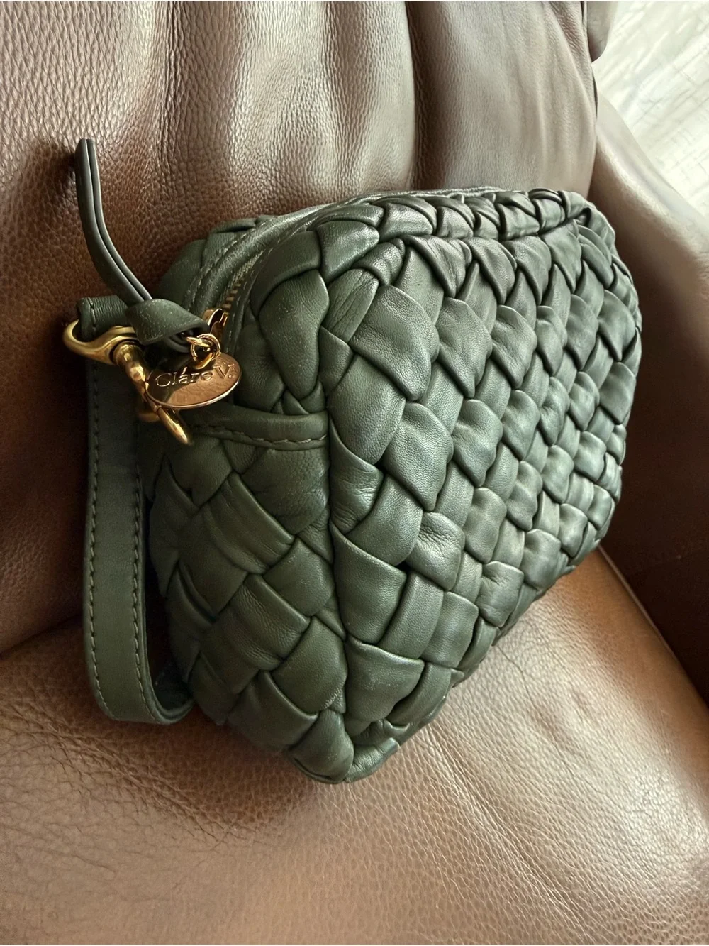Clare V Army Midic Sac -Puffy Woven Leather